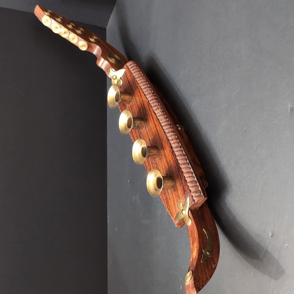 Vintage Kairali Mid-century Boho Wooden/Brass Gondola Boat Candle Holder. - Picture 7 of 11